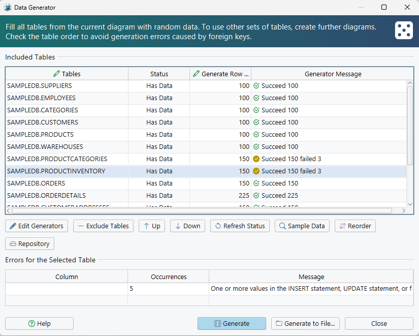 Sample Data for testing