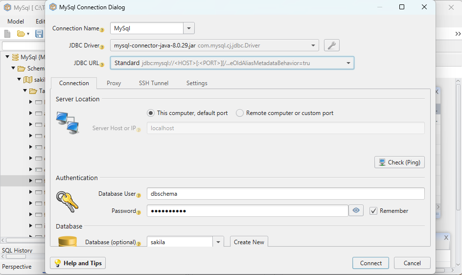 Connection Dialog alt >