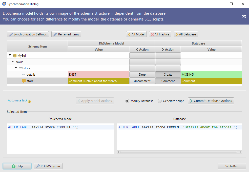 Schema Synchronization Dialog