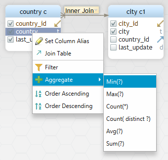 Visual Query Builder aggregate