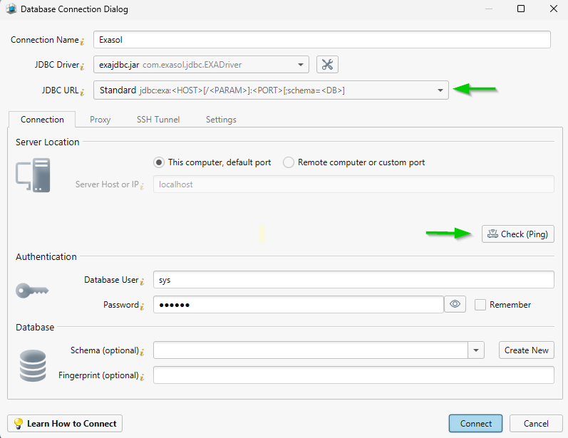Local Connection in Exasol