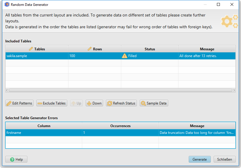 How to solve data generator errors