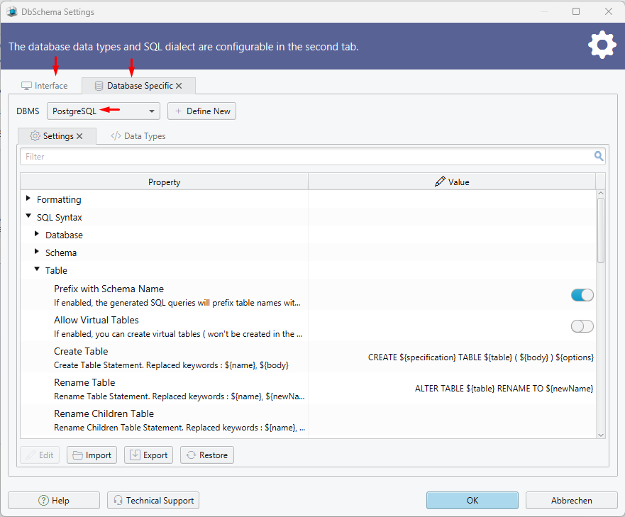 DbSchema Settings per Database