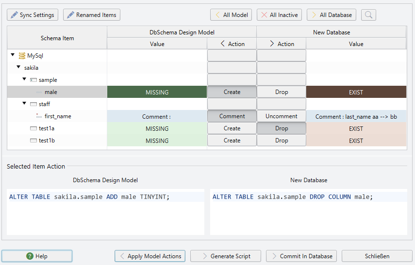 Database Schema Synchronization Dialog