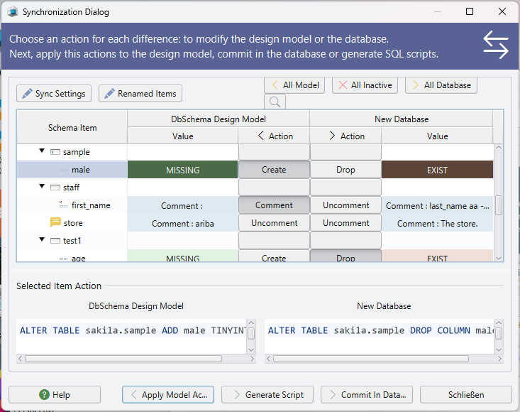 Schema Synchronization dialog.