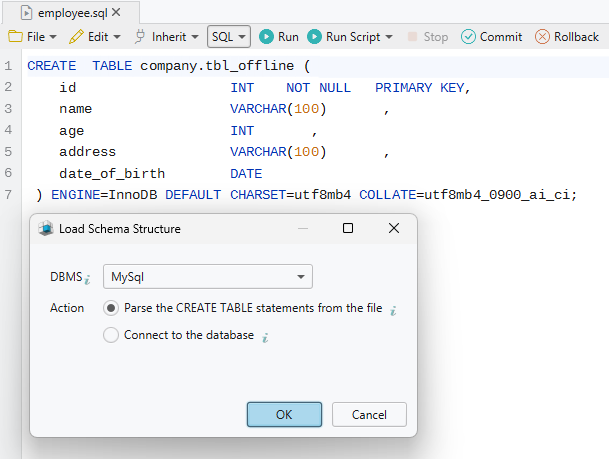 Open SQL file DbSchema