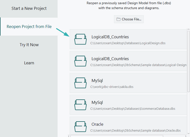 Reopen Project file DbSchema