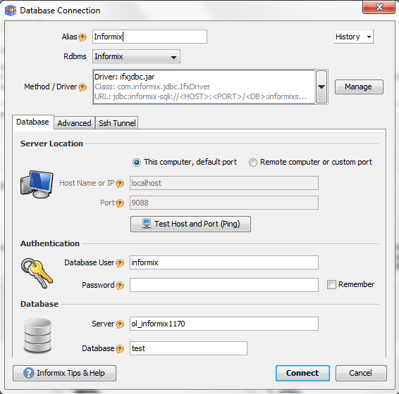 How to connect to Informix database