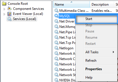 How to start MySql service
