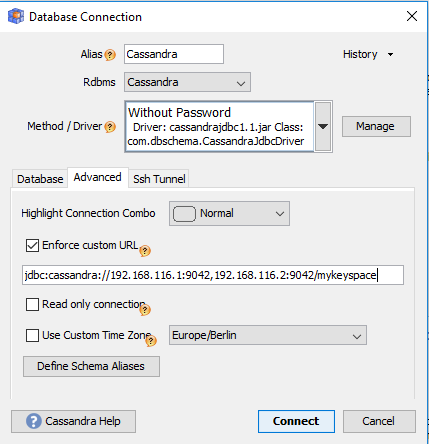 How to configure the ScyllaDB JDBC URL and connect to the database