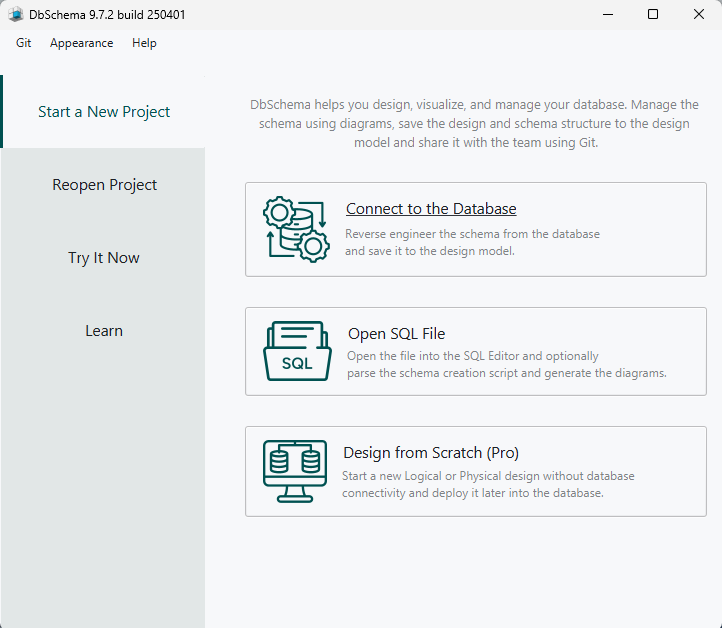 Main Screen DbSchema