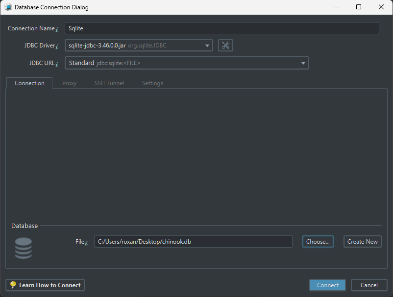 SQLite Connection Dialog