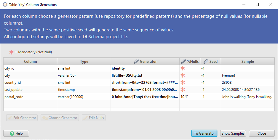 dbschema data generator