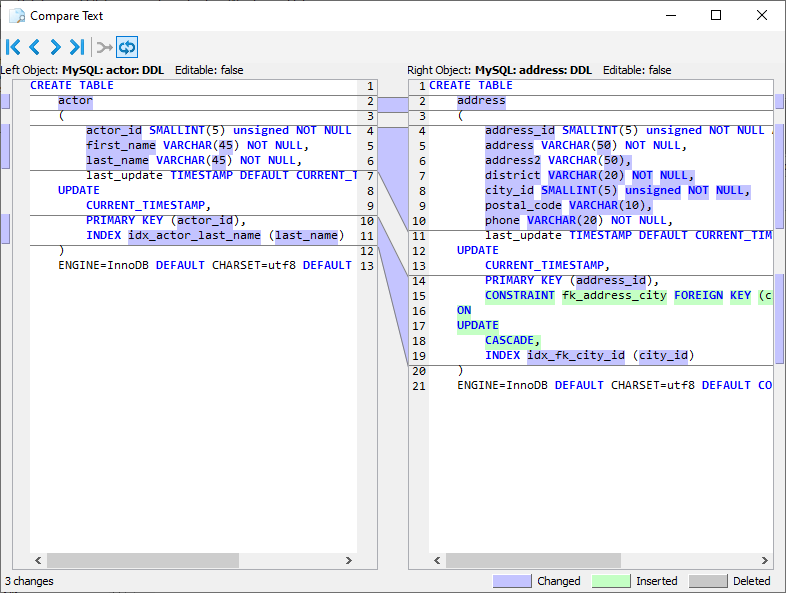 dbvisualizer compare ddl