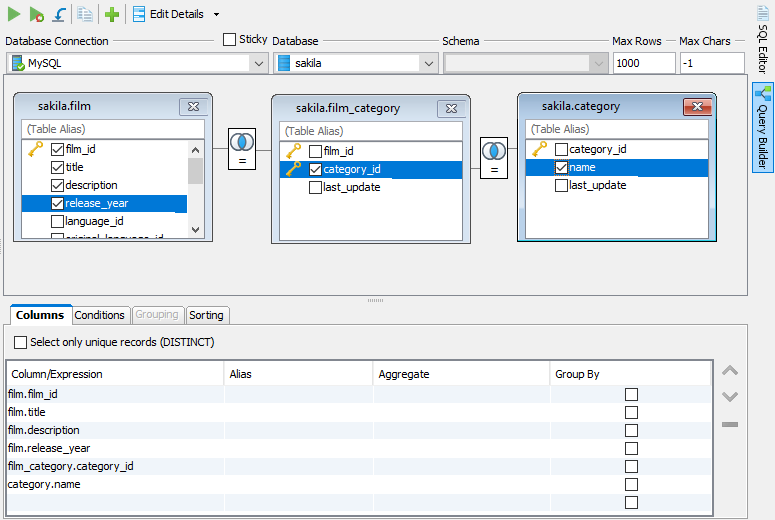 dbvisualizer query builder