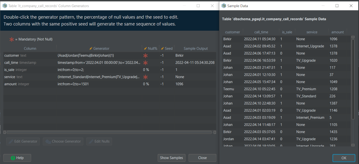 DbSchema built in Data Generator