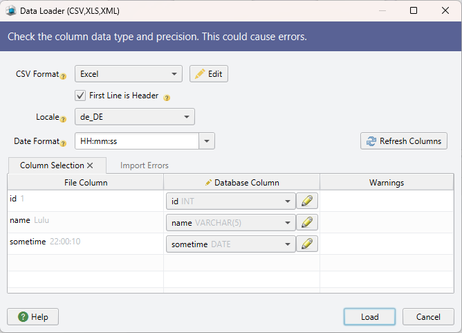 Import Data alt >