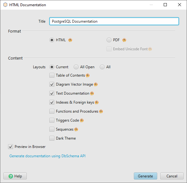 documentation dialog